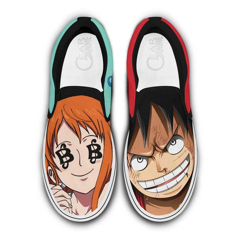 Nami ja Luffy Slip On Sneakers Custom Anime OP -kengät